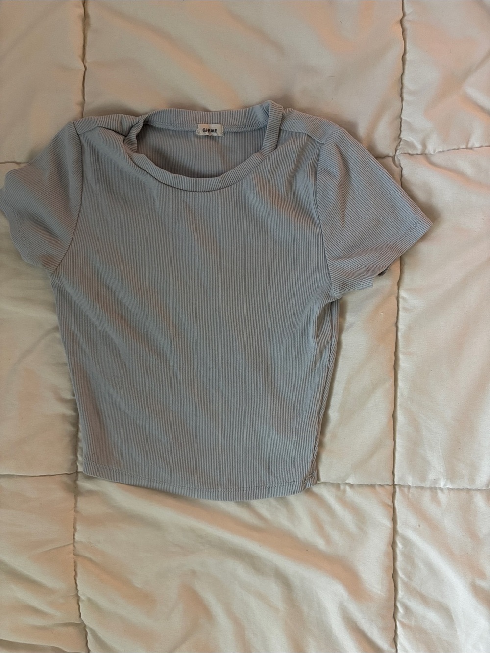 Light Blue Ribbed Short Sleeve Women’s Top.